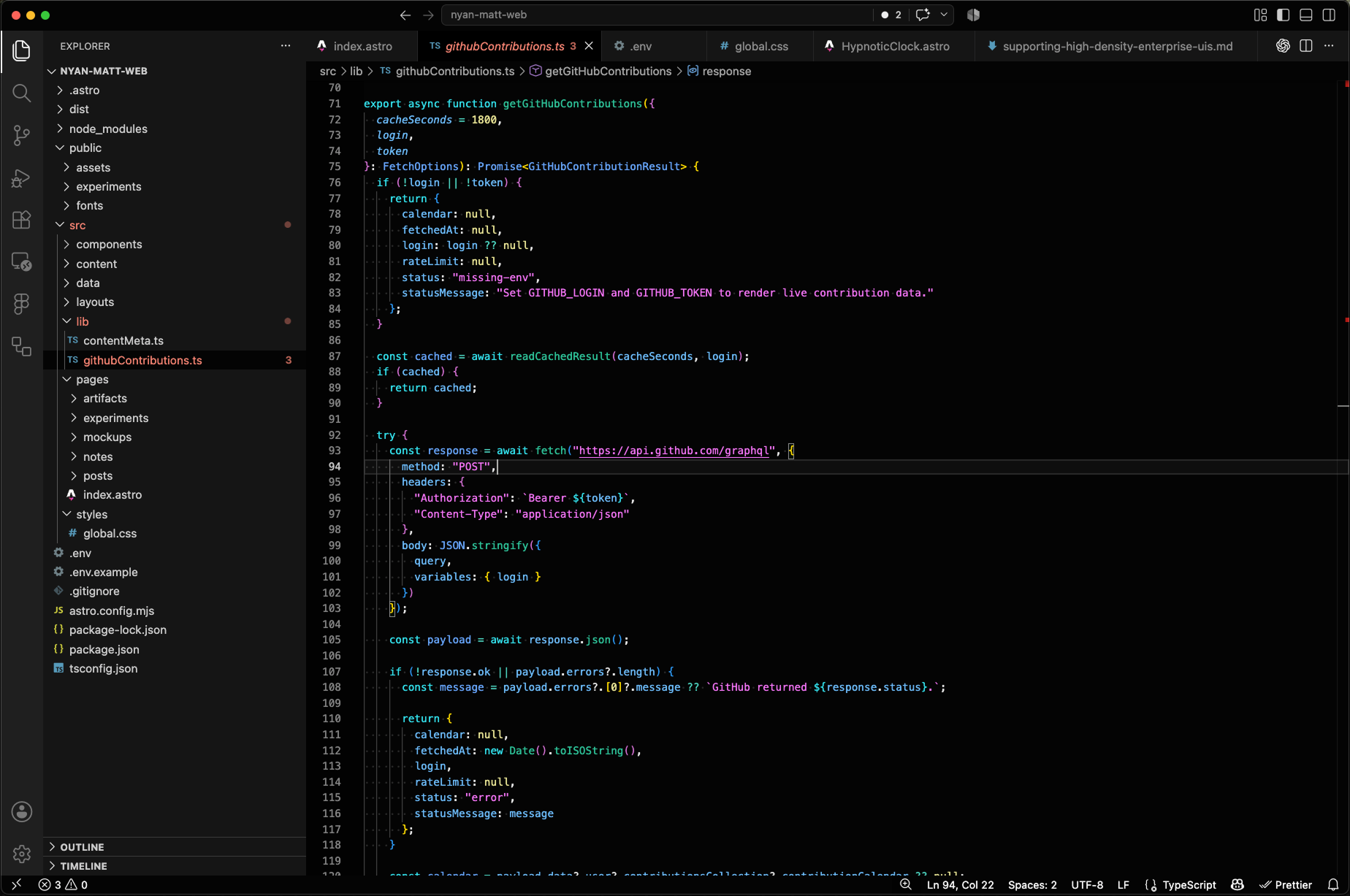 VS Code using the Nyan Matt theme colors